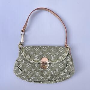 Louis Vuitton Denim Green Mini Pleaty Hobo Shoulder Bag